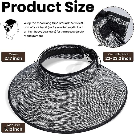 Dam UPF 50+ bred brättad roll-up halm solhatt Solskydd