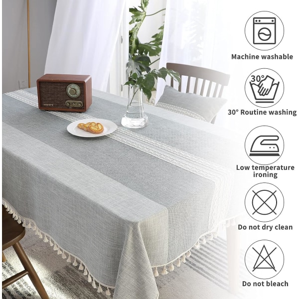 Rektangulær Duk Bomull Lin Stoff Rynkefri Vaskbar Gjenbrukbar Duker for Kjøkken Spisestue Dekor Grå(140x180cm)