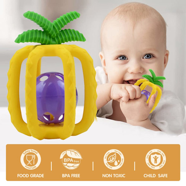 Baby tandlegetøj, 0-6 måneder gammelt baby tandlegetøj, BPA-fri fødevaregodkendt silikone, ananas tænder, perfekt babygave