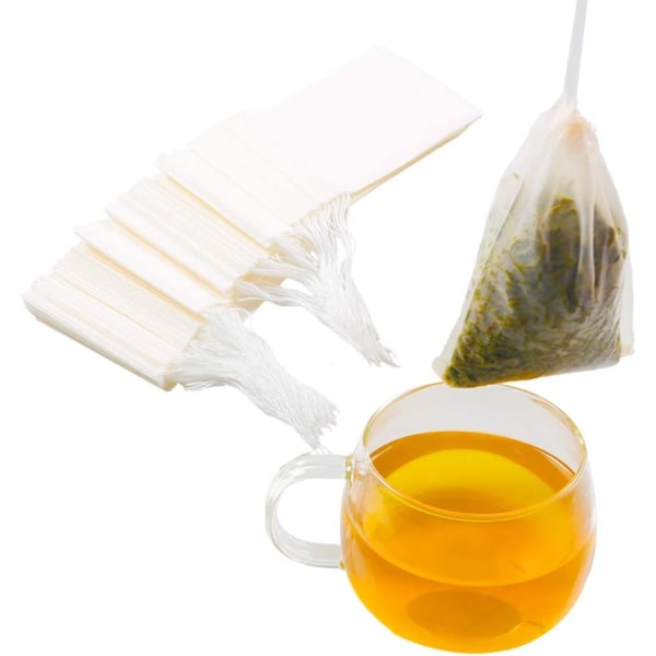 100 filterpåsar, säkra naturmaterial, disponibel teinfusionsenhet, tom tepåse med dragsko, används för löst te (10*15 cm vit)