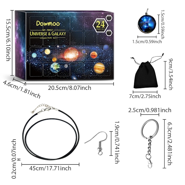 Jul Universum Og Galaxy Adventskalendere Gaveeske DIY Planet Smykkesett 24 dager anheng gave tilfeldig blindbokssett