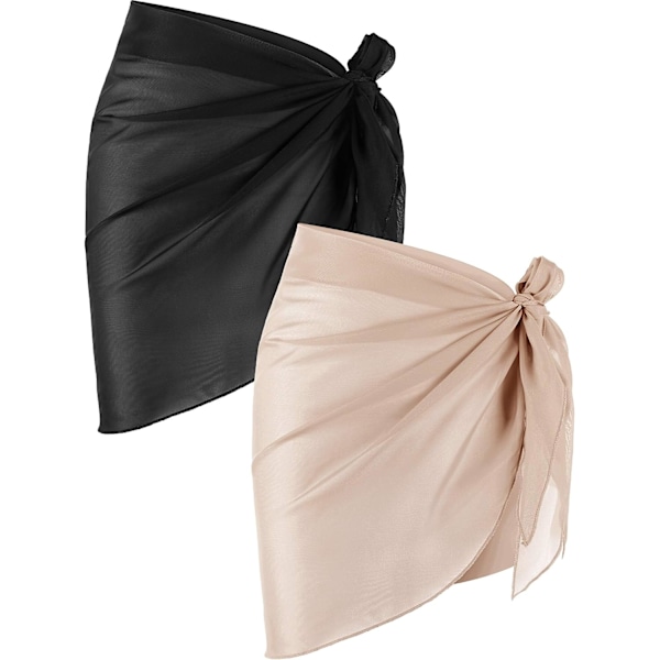 2 delar Sarong Coverups för kvinnor Baddräkt Omlott baddräkt kjol Beach Bikini Cover Up Badkläder Chiffong (svart och kaki)