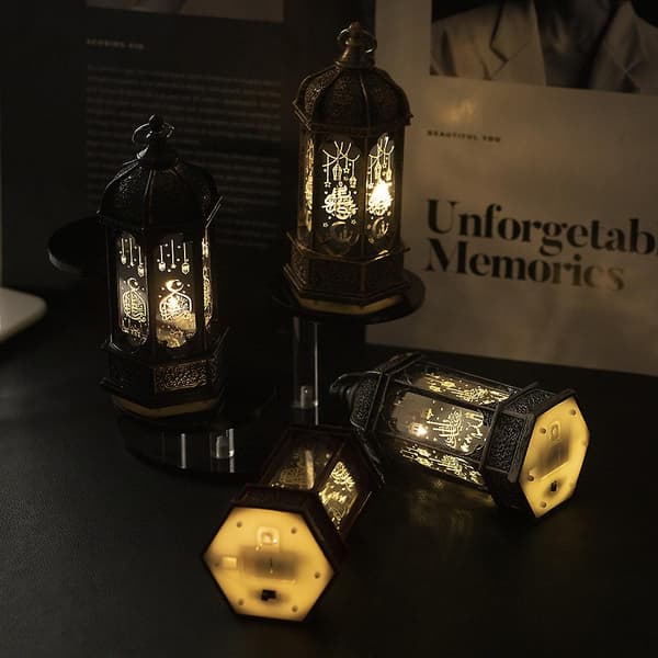 Islamisk Lanterne Muslim Ramadan Eid LED Lys Arabisk Studie Belysning Lampe (sort)