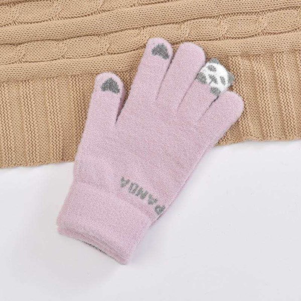 3 par söta varma stickade handskar med pekskärm, femfinger jacquard studentmode varma vuxenhandskar