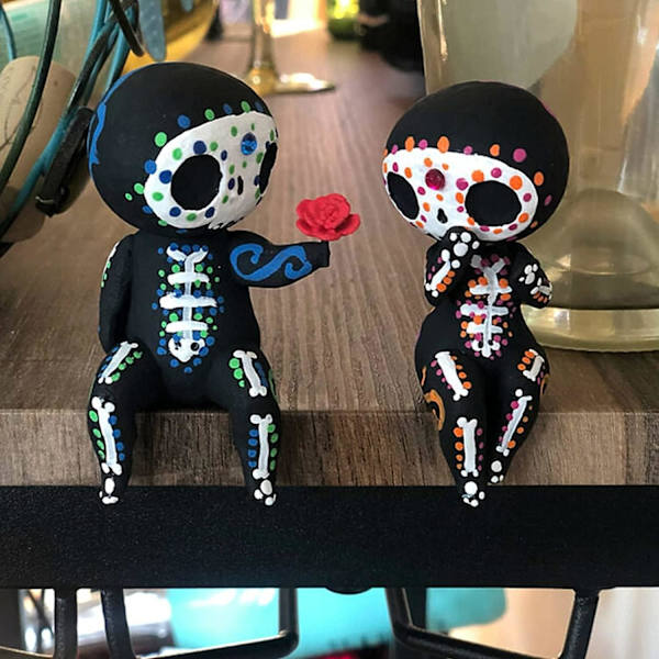 Sugar Skull Par Statue, Sugar Skull Figur, Resin Håndværk Sød Statue Kranie - Kraniehoved Skelet Figur Statue Display Håndværk, Boligindretning
