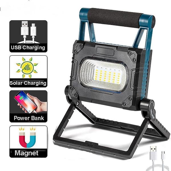 LED Solcelle Arbeidslampe Bærbar Søkelys Spotlight USB Oppladbar
