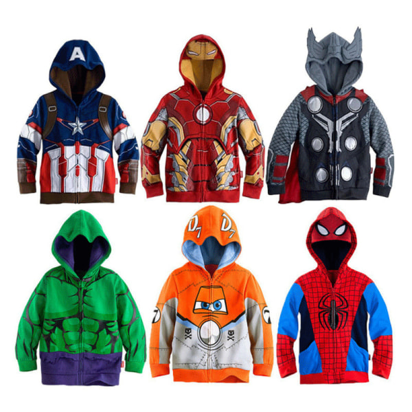 Barn Pojkar Superhjältar Spider-man Hooded Sweatshirt Zip Hooded Jacket Top Captain America 130