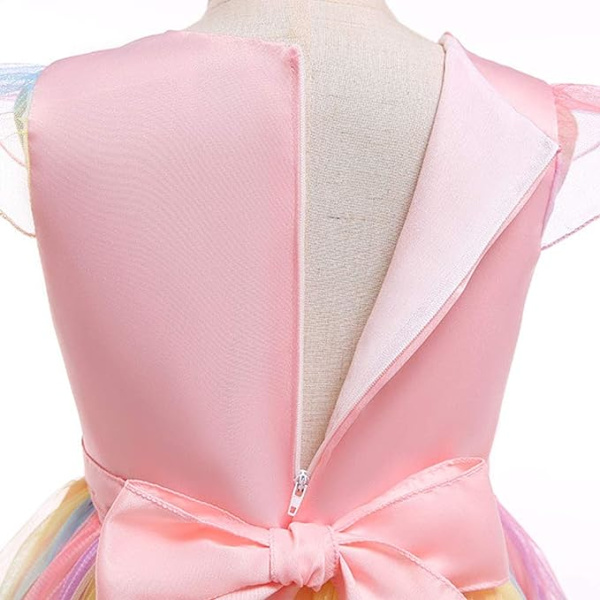 Barn Enhörning Kostym Klänning, Flicka Enhörning Kjol, Blommor Flicka Ärmlös Festkläder, Födelsedagskläder Festkläder, Enhörningshalsband（Rosa） 150