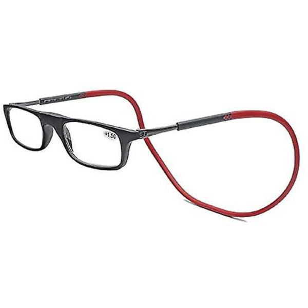 Magnetiska hängande halsglasögon Bärbara hopfällbara Tr90 läsglasögon för män kvinnor (röd-150°)