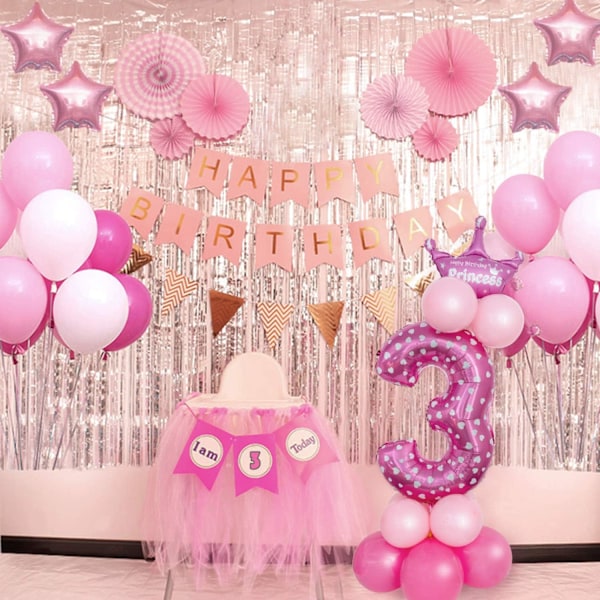 32 tums jättenummerballonger, folie heliumnummerballongdekor för fester, födelsedagar (rosa nummer 3)