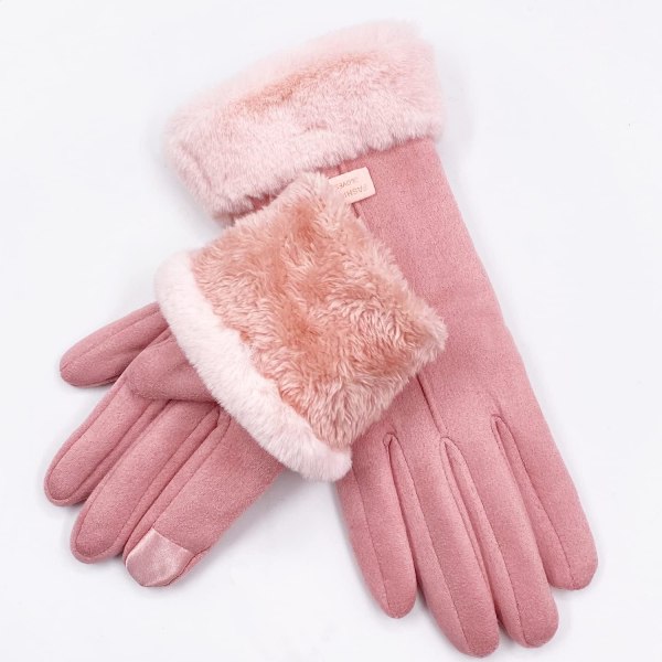Varma vinterhandskar för kvinnor Pekskärm i mocka tjockt foder vantar Dam utomhushandske (rosa)