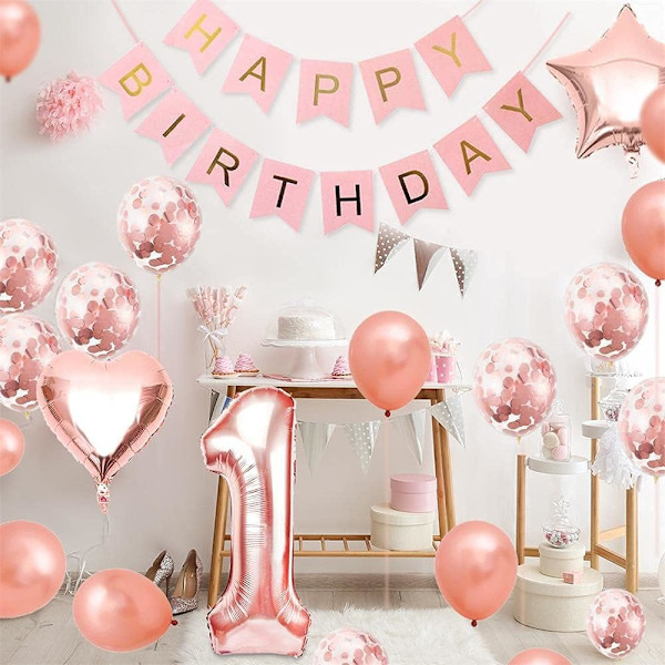 1-års flickballong, roséguldballong 1, 1 år gamla födelsedagsballonger roséguld, 1-årig flickballong, 1 roségyllene födelsedagsballong, 1 Ye