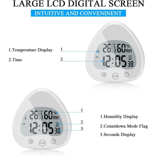 Digital badrumsklocka Vattentät duschklocka LCD-timer ℃/℉ Temperatur Luftfuktighet Kökstimer med sugkoppshålfäste