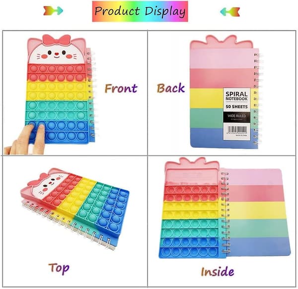 Pop Fidget It Notesbog, Push Bubble A5 Spiral Notesbøger Fidget Legetøj, Søde Kompositions Notesbøger, College Linjerede Notesbøger, Bærbar Til Skolekontor, p