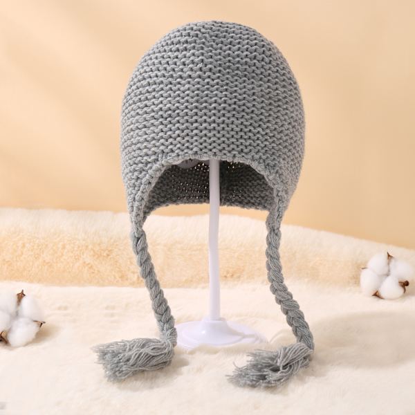 Baby cap Justerbara flätor Öronskydd Plus Fleece Varm barnmössa (grå)