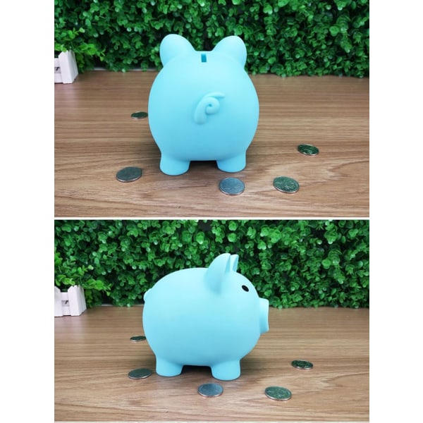 2 stycken kreativa spargris tecknade kort Pig Spargris plastleksaker för barn (blå, liten)