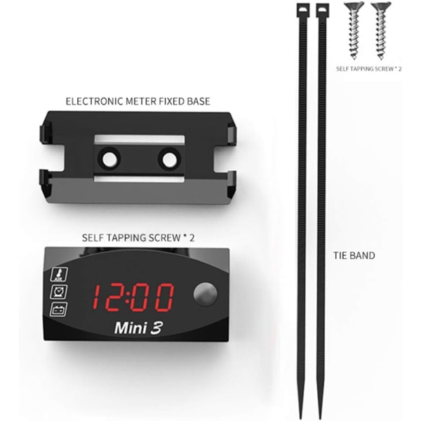 3 i 1 digital motorcykelklocktermometer Digital voltmeter Styrfäste IP67 vattentät watch med stor skärm, 12v/24v(grön)