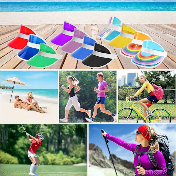 Unisex aurinkolippa, muovinen, makeiskarkin värinen, läpinäkyvä UV-suojalippis, aurinkohattu, kirkas hattu urheiluun, rannalle, golfiin ja tennikseen