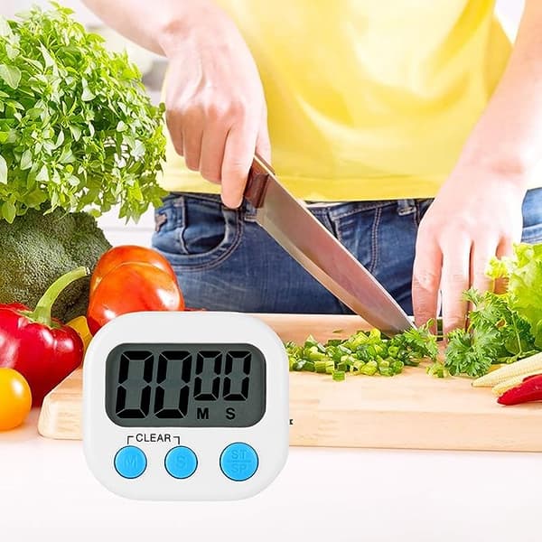 Digital kökstimer Kökstimer med digital klockfunktion, snabbinställning, anpassat läge, stark magnetisk baksida (vit)