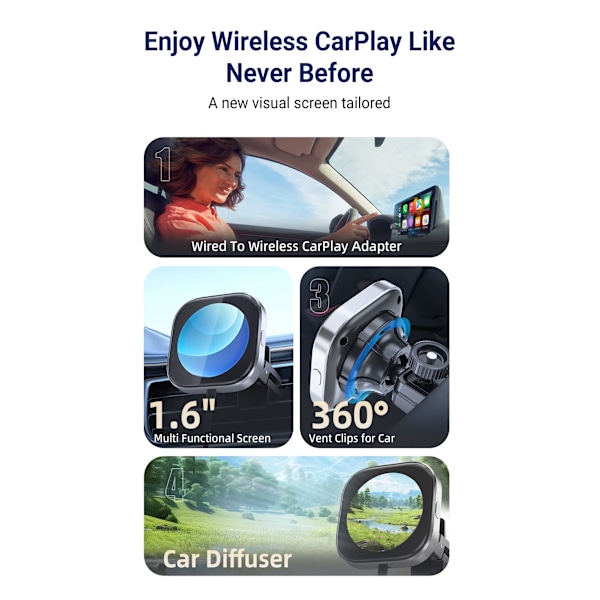 Ottomotion CarPlay Clip Trådløs CarPlay-adapter med bilduftspreder Digitalt Bildebiltilbehør for kjøretøy av flere merker