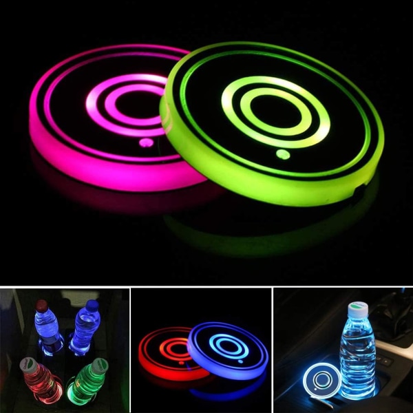 LED Car Cup Holder Lights, 7 Colors Changing USB Charging Mat Wat