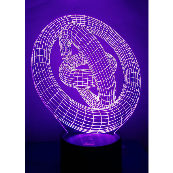 3D Ring Natlampe LED Illusionslampe Sengelampe Bordlampe, 7