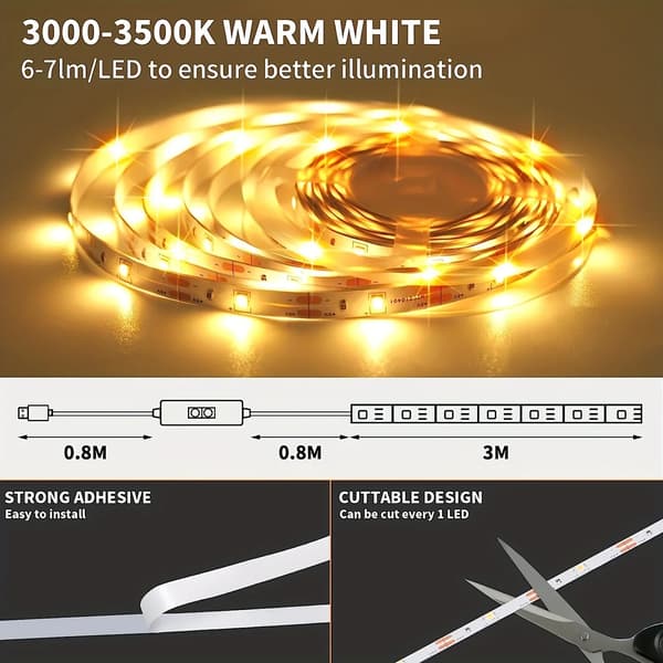 Fleksibel LED Strip 5V Dæmpbar Bevægelsessensor Switch USB Til Spejl Hånd Bevægelsessensor Til Jule Dekor Baggrundsbelysning Lampe 3m