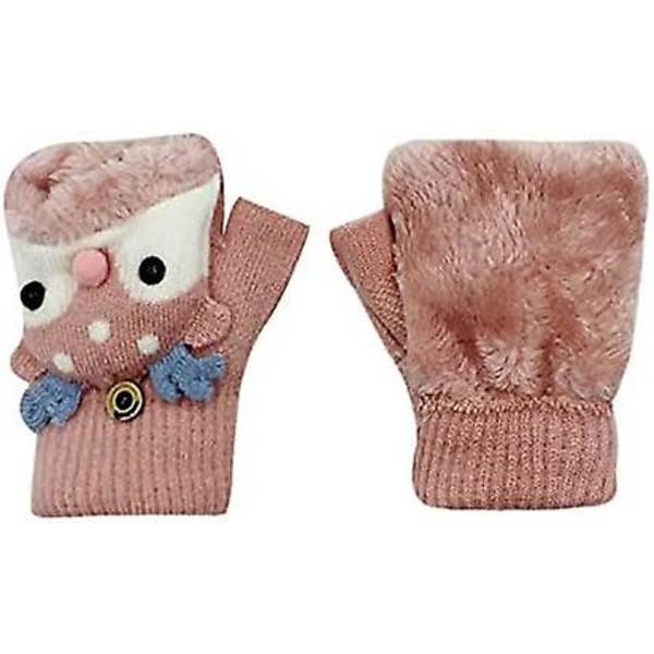 Barn Småbarn Söta renfleecefodrade handskar Cabriolet Flip Top Fingerless vantar för pojkar flickor