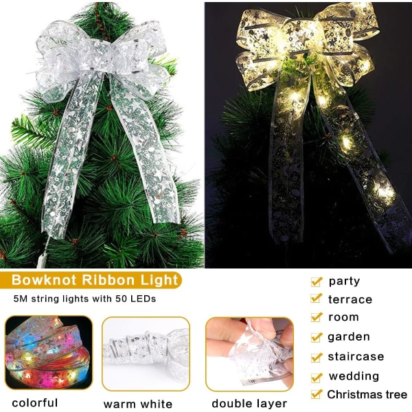 Christmas Ribbon LED Lights, Shiny Ribbon Fairy Lights LED Chris