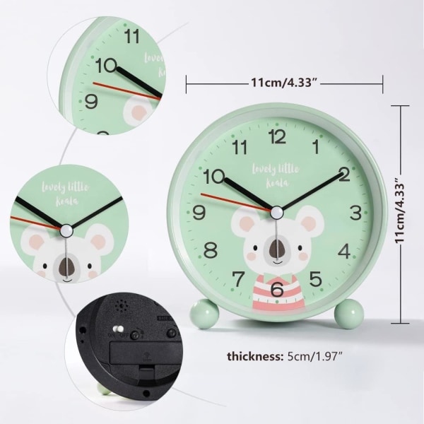 Toddler , pedagogisk väckarklocka för barn, lätt att set in och batteridriven, icke-tickande tyst reseväckarklocka Nattljus (Ko