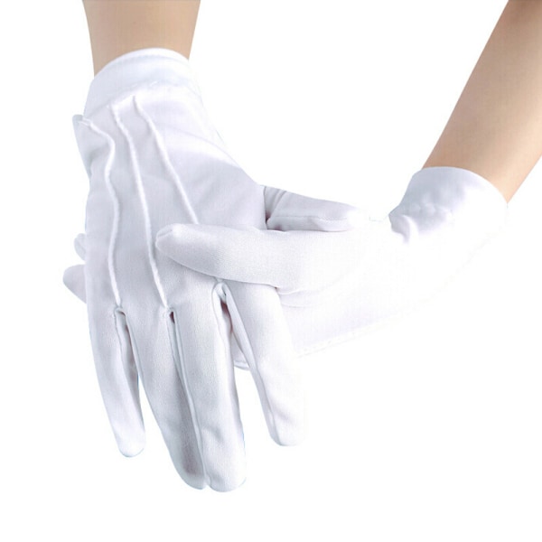 10 ST Vita handskar, med tryckknapp, one size, vuxen, broderade sömmar på handryggen, jul, Sankt Nikolaus, karneval, Halloween, den