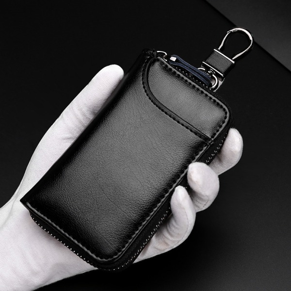 case i äkta läder ,fjärrstyrd case Äkta läderfodral för män Case med dragkedja (svart)