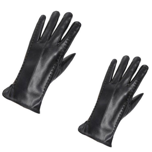 1 par vinterplysch förtjockade varma körvattentäta vindtäta PU-handskar med pekskärm (svarta)