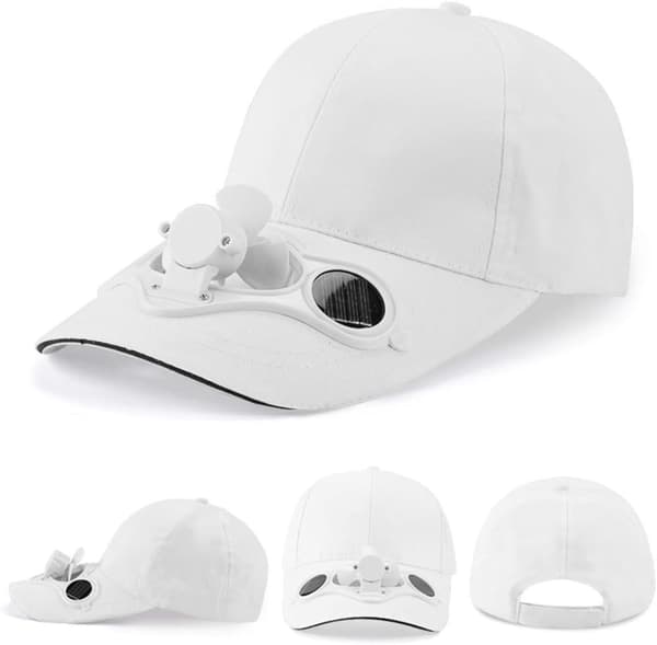 Sommar Solcellsdriven Kylfläkt Basebollkeps Solskärm Hatt, Solcellsfläkt Keps, Vit