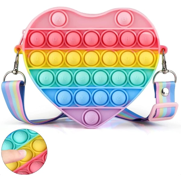 Fidget Toy Bag Push Pop Bubble It 2 ​​i 1 plånbok, silikon multicolor sensorisk axelväska, anti-stress leksaksväska för flickor och barn