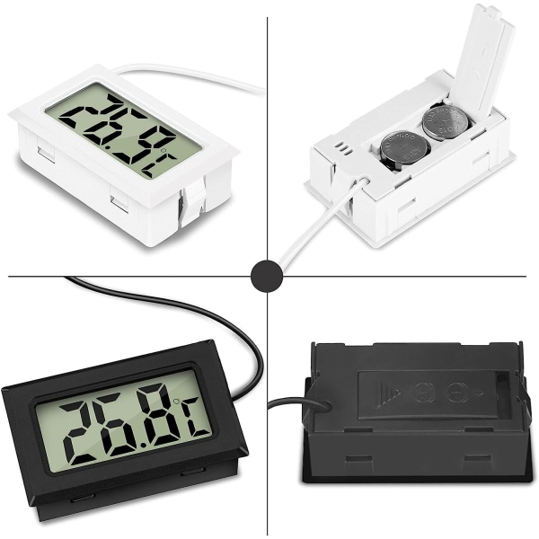 Mini digital LCD termometer temperatur med temperatursondssensor testare för kyl och frys akvarium (2X svart 2x vit)