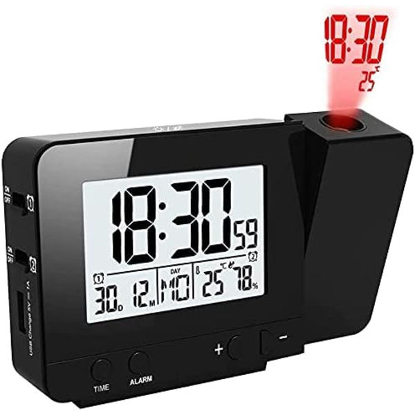Projektorväckarklocka Digital projektionsväckarklocka LED-skärm USB laddningsväckarklocka, morgonväckarklockor med tidstemperaturskärm