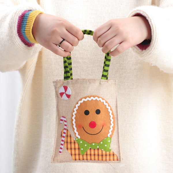 4 stk. Julegavepose til børn Ny julepose i linned Æblepose Slikpose Juleaftensgavepose 33*17*12cm