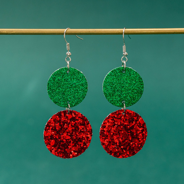 Rött och grönt glitter PU-läder julörhängen, semesterpresent, örhängen.