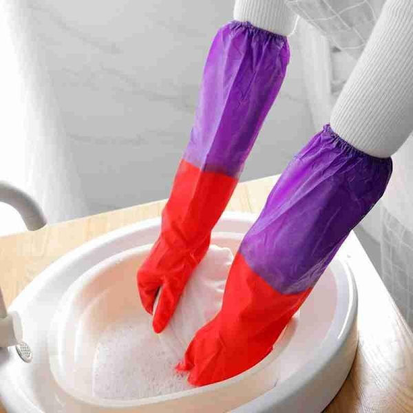 Diskhandskar sammet varma hushållshandskar vinter latex pvc handskar långa rena vattentäta hushållshandskar