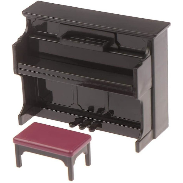 Mini Piano modell Miniatyr med stol 1/12 skala Dockhus Musikinstrument Ornament för dockhus möbler