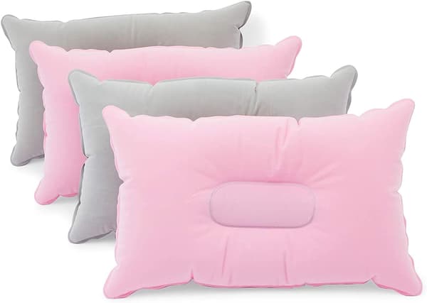 Uppblåsbara resekuddar för camping och resor (rosa, grå, 4-pack)