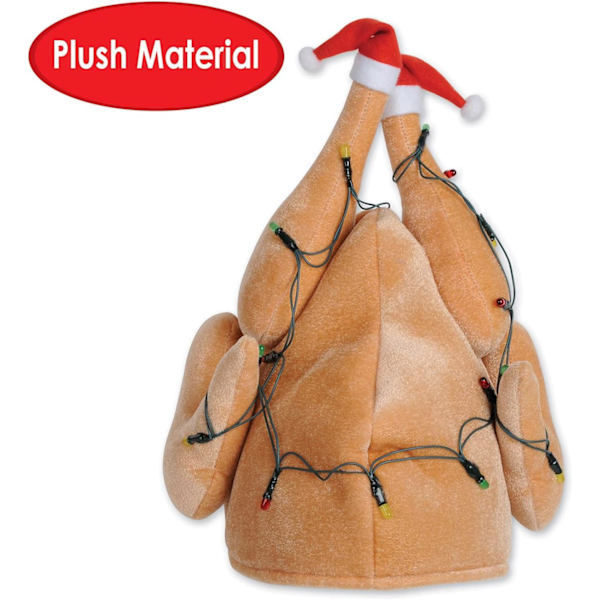 1 Pakke Plys Lysende Julekalkunhat, Rød/Hvid/Tan, One Size