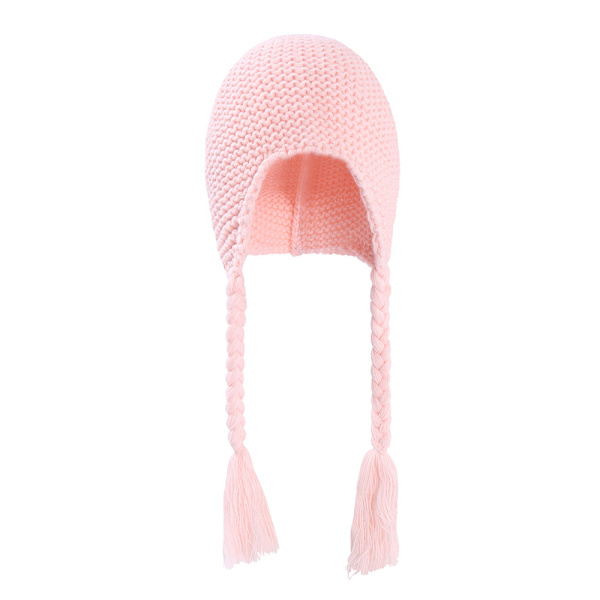 Baby cap Justerbara flätor Öronskydd Plus Fleece Varm barnmössa (rosa)