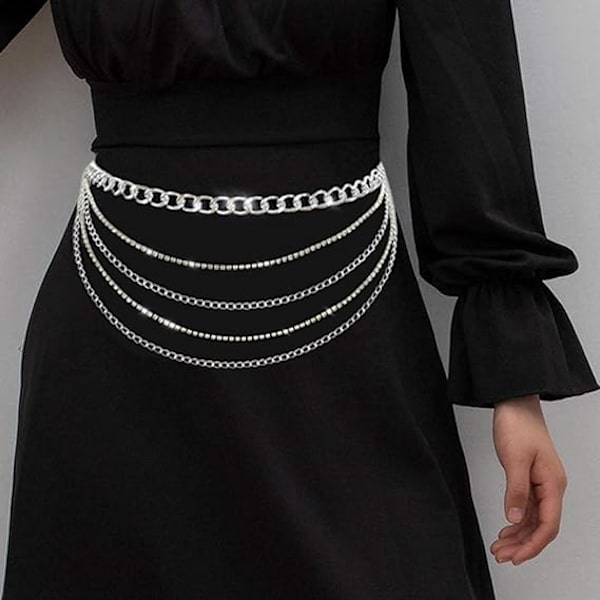 Boho Layered Body Chain Strass Mage Midjekedja Party Body Smycken Tillbehör för kvinnor och flickor