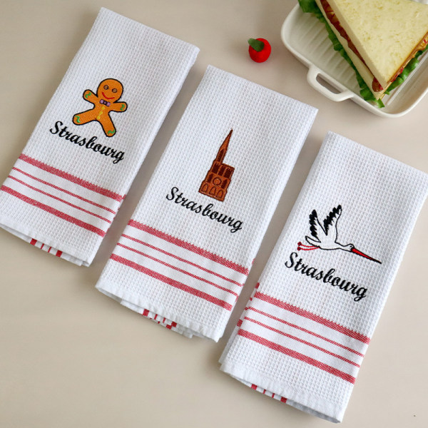 Tredelad enkel julbroderad kökshandduk servett måltid kudde mat bakgrund matduk färg vävning kökshalsduk 40*60cm