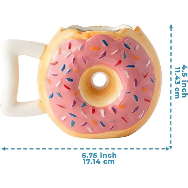 Keramisk munkmugg - läcker rosa glasyrmunk med strössel - Roliga "MMM... Munkar!" Citat - Bästa koppen för kaffe, te, varm choklad och mer - L