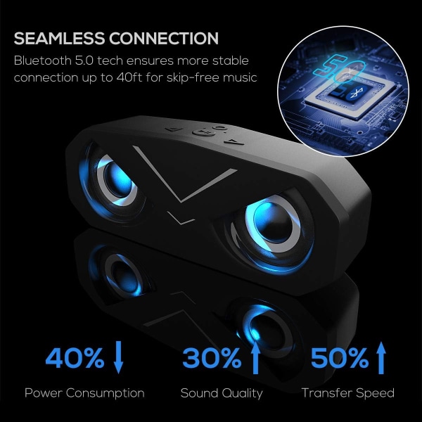 Bluetooth högtalare, bärbar trådlös Bluetooth 5.0-högtalare med LED-lampor för djup bas, stereohögtalare för subwoofer (svart)