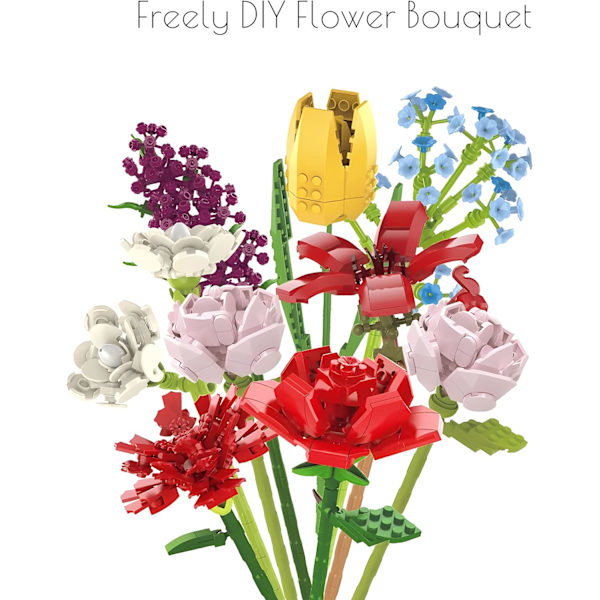 Flower Building Block Kit, Creative DIY Flowers Botanical Collection Byggstensleksak för vuxna Jul Alla hjärtans heminredningskontor Tulips (yellow)