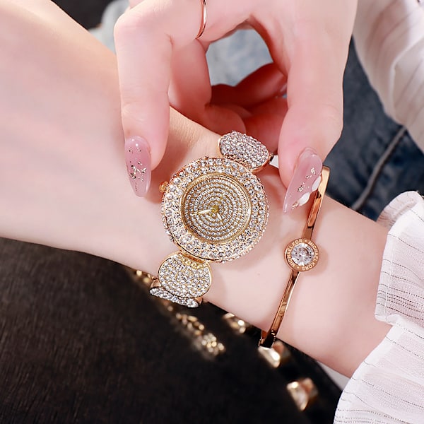 Mantianxing Quartz Dameur Stålrem Ur Rhinestone Alloy Ur (Guld)